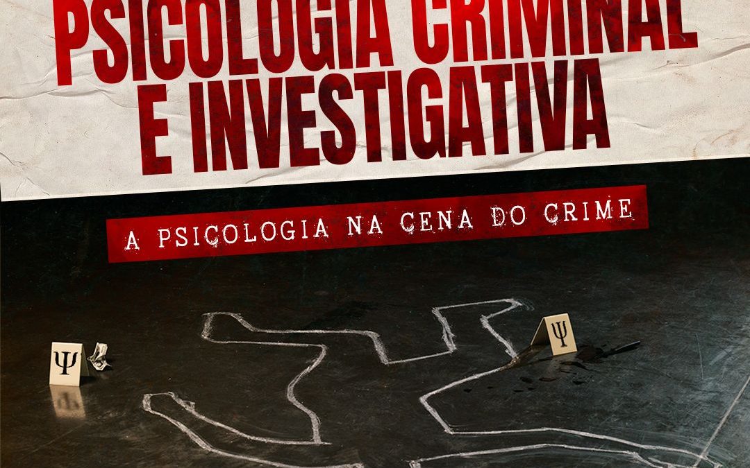 Banner de divulgação do curso. Exibe a silhueta de um corpo desenhada em giz no chão. Ao redor estão quatro plaquetas amarelas numeradas indicando evidencias.